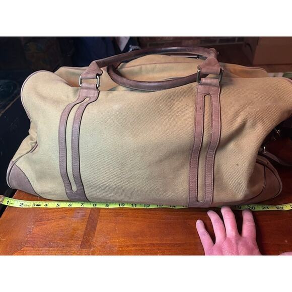 Saari Duffle Bag Madras Weekend Luggage Gym Military Green Brown Canvas Leather - Picture 12 of 12